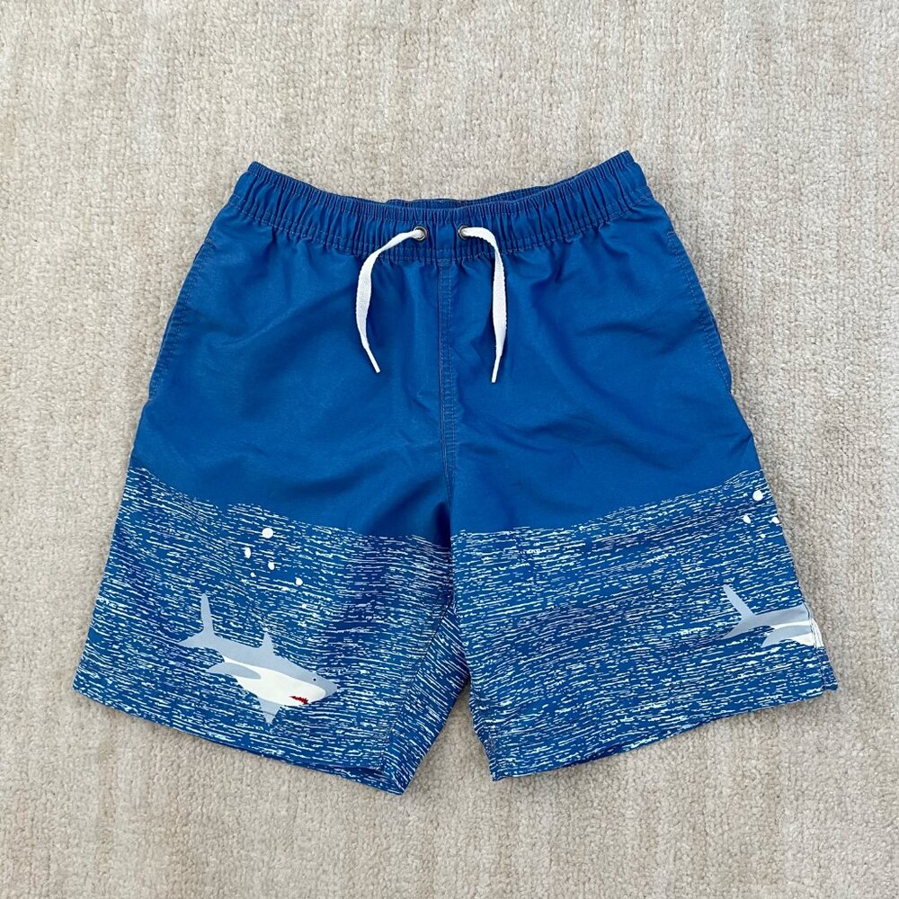 Hanna Andersson Boys Shark Stripe Blue Swim Shorts Trunks 10